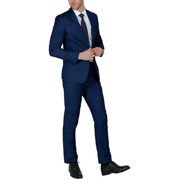 Men's Navy Single Breasted Peak Lapel 2 Piece Two Button Blazer Wedding - Picture 7 of 7